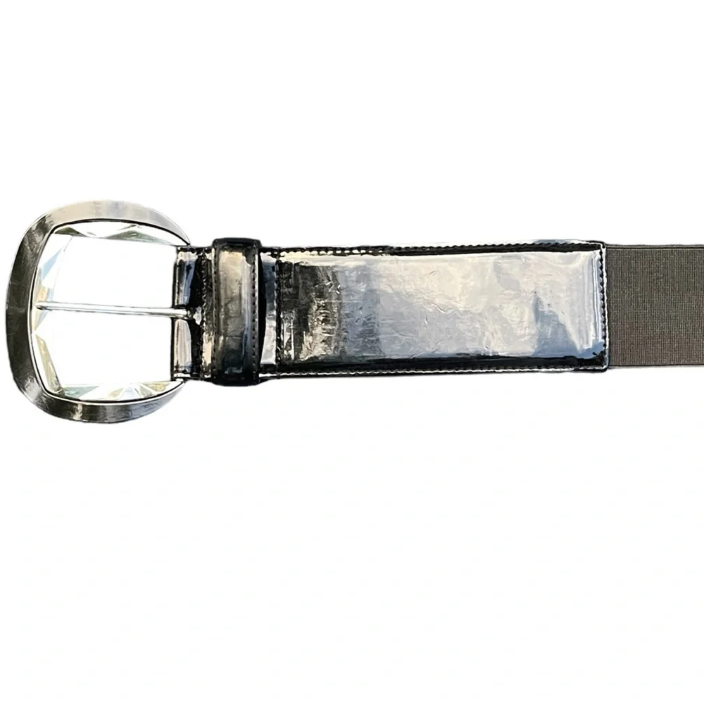 🔥🖤White House|Black Market black patent leather & elastic stretch belt size S